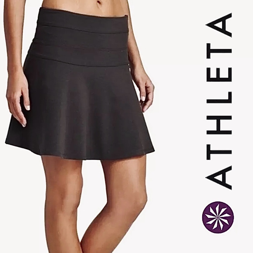 Athleta size 8 Black Charcoal Circle Side Zip Ponte Twill Mini Skirt